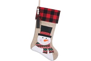 TWSANTAMAS Christmas Stockings Personalized, 20" Burlap Plaid Xmas Stocking with Wooden Tags DIY Name,Farmhouse Holiday Decoration Gifts（Snowman）