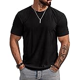 VOGSTART Mens Textured T-Shirts Terry Cloth Shirts Summer Stretch Casual Short Sleeve Tee Shirts (S-XXL)