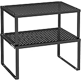 SONGMICS Spice Racks, Set of 2 Metal Cabinet Shelf Organizers, Countertop Organizers, Shelf Risers, Stackable, Expandable, Ink Black UKCS001B01