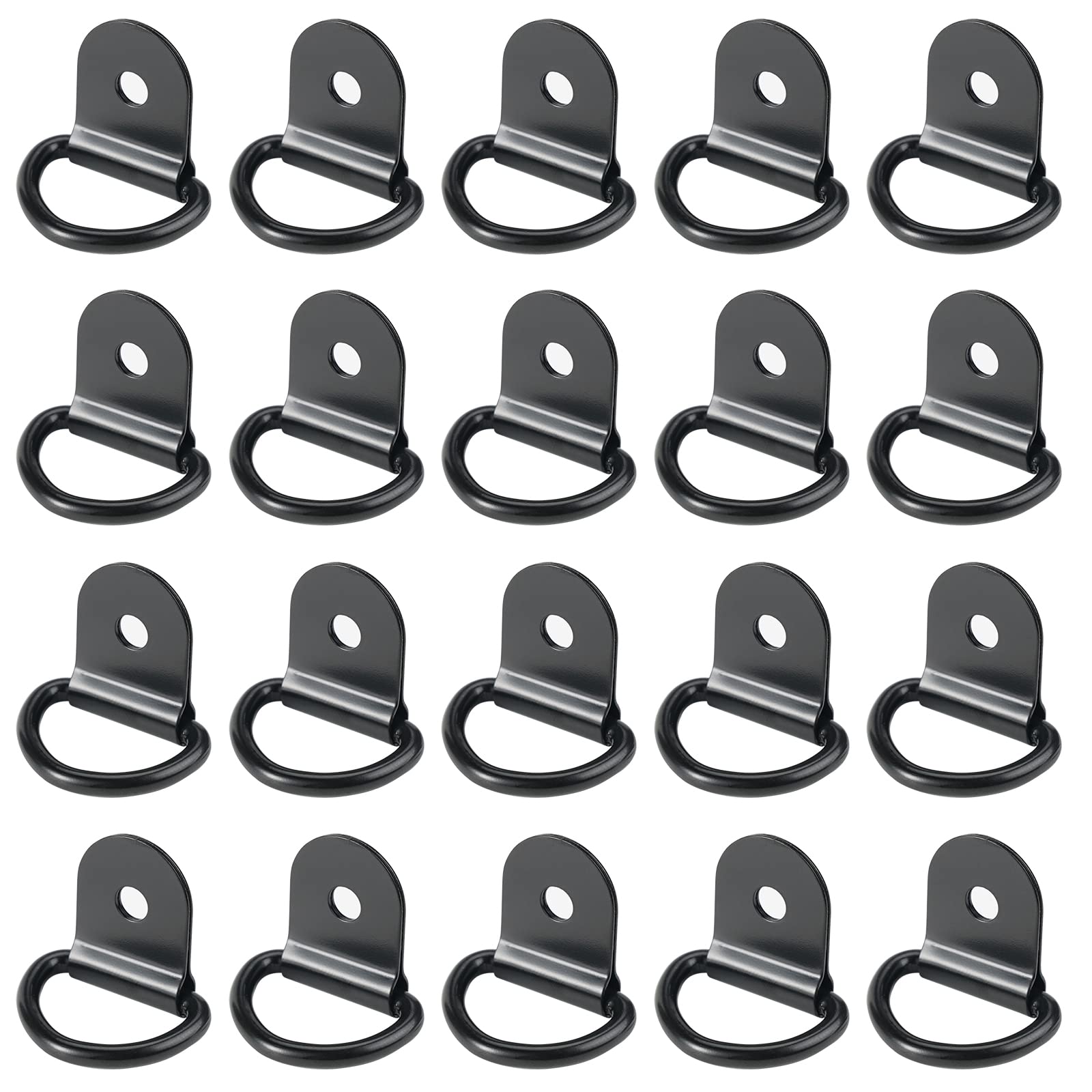 Rairsky Strap 20Pcs CARGO_STRAP Lashing Rings, Stainless Steel D Mounting Ring for Whip Ring, Hook, D Strap Holder, Truck, Boat Rope Bearing Folds (36 x 25 mm, Black)