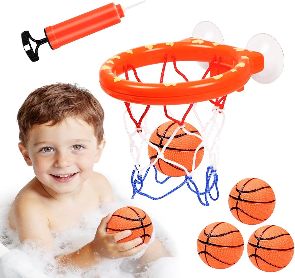 Vicloon Bath Basketball Hoop for Baby with 5 Inflatable Balls & Pump