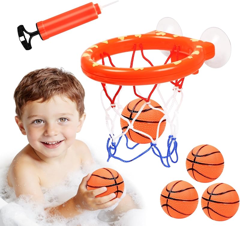 Vicloon Bath Basketball Hoop for Baby with 5 Inflatable Balls & Pump
