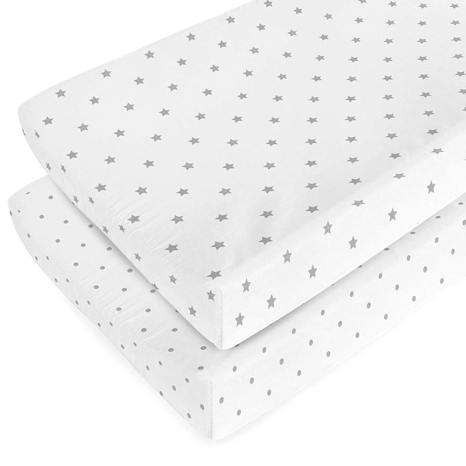 Organic Changing Pad Cover Set - 100% Organic Jersey Cotton - 2 Pack Unisex Design Gray and White - Best Baby Shower Gift Perfect for Bassinet Sheets for Boy or Girl 16X32 - Stars and Dots