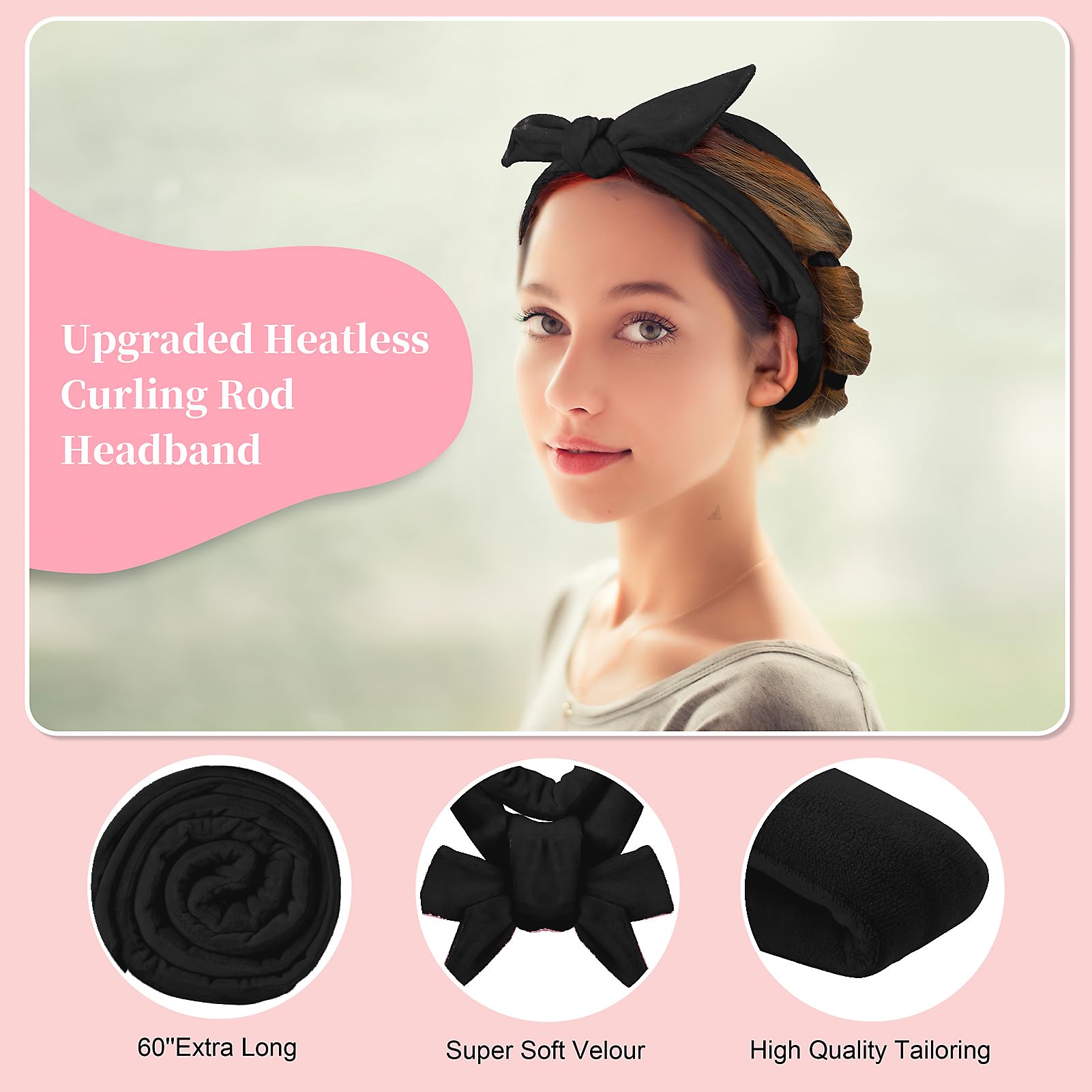 Heatless Curling Rod Headband, Upgraded 60