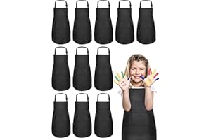 IAGBIBUI 12 Pack Kids Aprons Bulk with 2 Pockets Adjustable Chef Art Apron Kids Painting Aprons for Cooking Baking Crafting Grilling for Boys Girls Age 6-13 Years(Black)