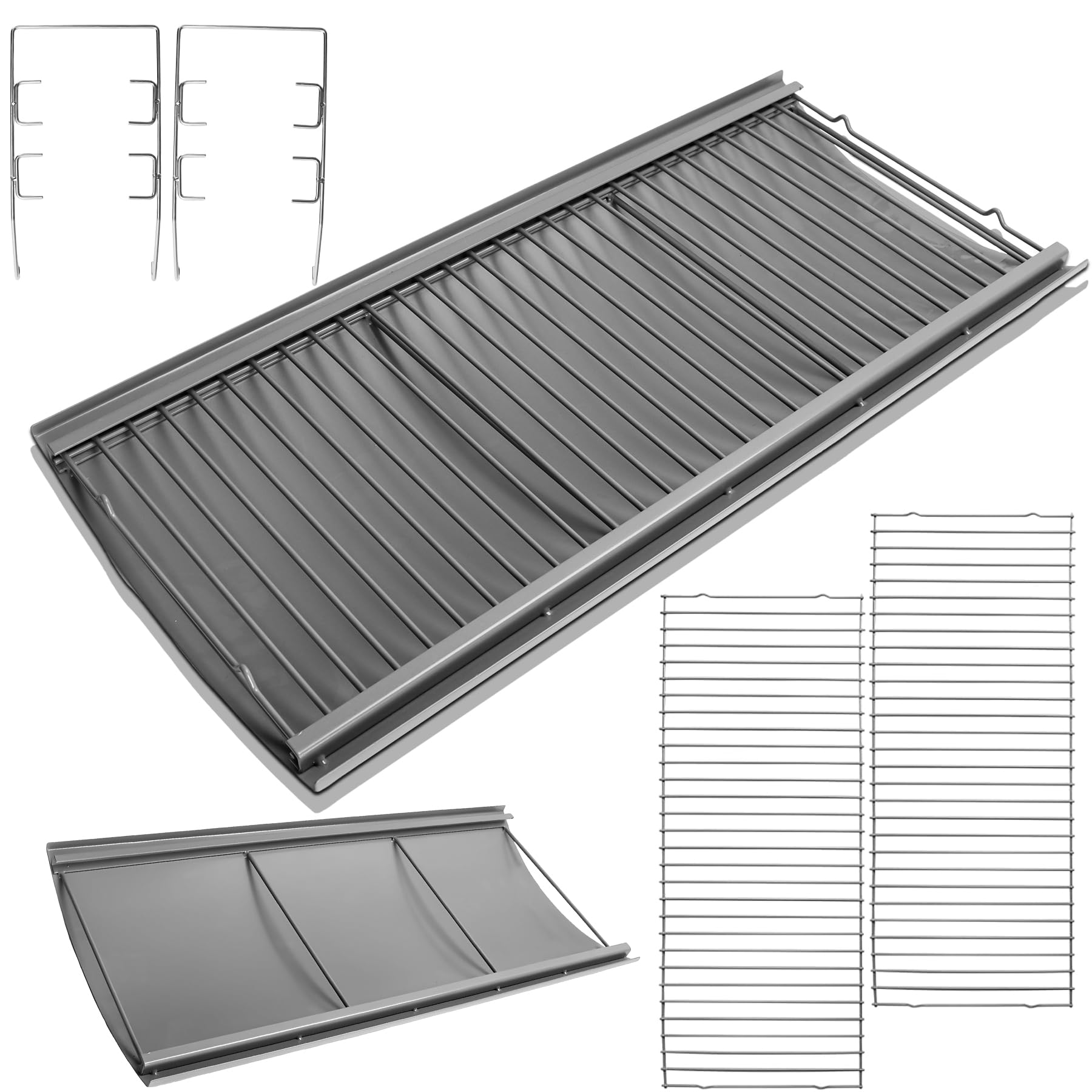 Photo 1 of KEESHA 27 Inch Upgrade Large Ash Pan Replacement Parts Chargriller Charcoal 1224, 1324, 2121, 2222, 2727, 2828, 2929 and Charbroil 17302056 with 2 Fire Grate Hanger and 3pcs Removable Fire Grates