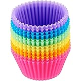 Amazon Basics Reusable Silicone Baking Cups, Muffin Liners - Pack of 12, Multicolor