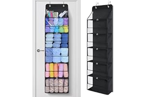 KEEGH Hanging Yarn Storage Organizer, Over Door Knitting and Crochet Storage Organizer with 6 Zipper Closure Compartments, La
