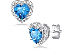 Bestyle Sparkling 925 Sterling Silver Birthstone Stud Earrings for Women, Heart/Round/Teardrop/Square Solitaire Diamond Studs Earrings, Great Birthday/Christmas Gifts