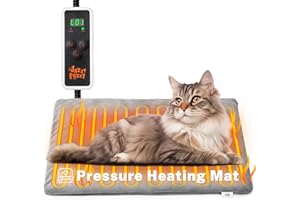 Jazzy Fuzzy Pressure Activated Pet Heating Pad, Ajustable Temperature and Timer, 18x16in, Smart Thermostat, Waterproof Dog Cat Whelping Supplies Heated Mat Indoor with 79in Power Cord