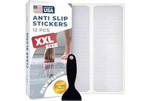 CLEAR BLOOM XXL Anti Slip Shower Stickers 12 PCS, Invisible Non-Slip Shower Strips for Adults, Premium Adhesive Bath Tub Stickers (Clear)