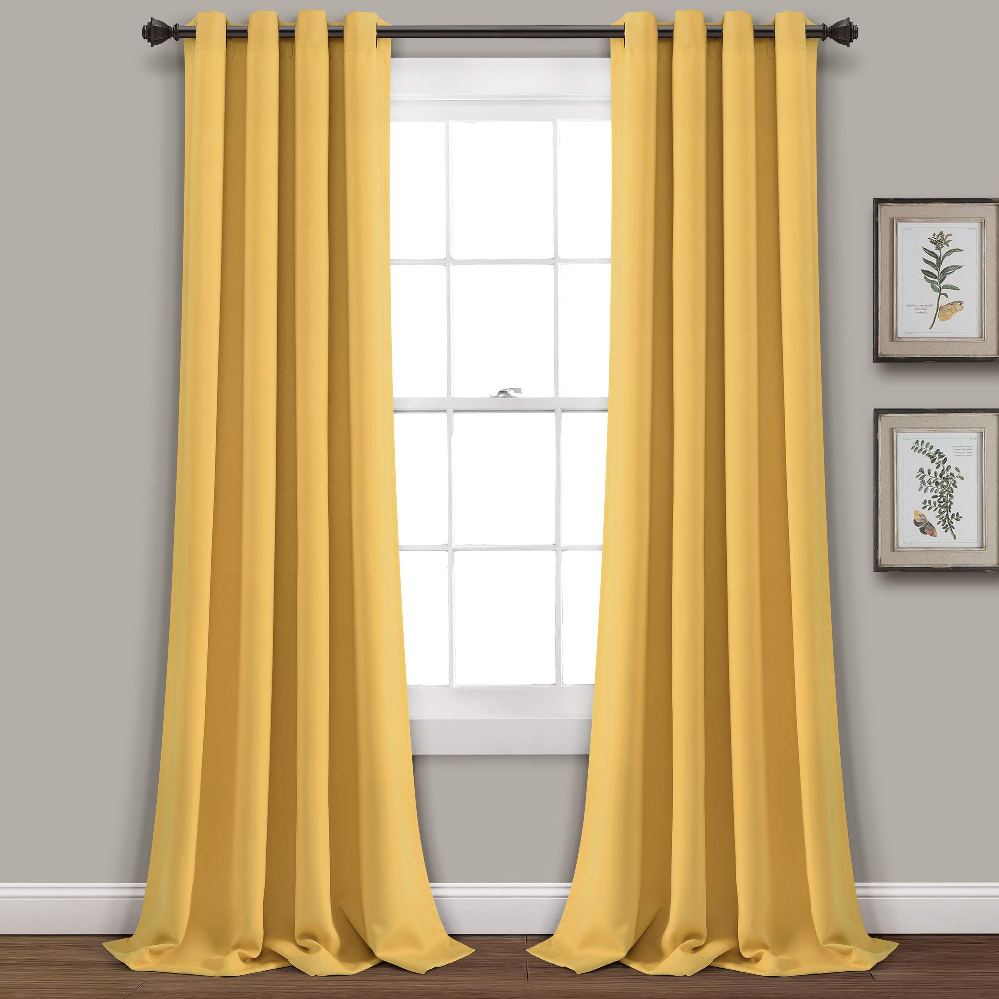 Lush Decor Insulated Grommet Blackout Window Curtain Panels, Pair, 52" W x 120" L, Yellow - Classic Modern Design - 120 Inch Curtains - Extra Long Curtains For Living Room, Bedroom, Or Dining Room Image