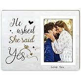 Itsoly Engagement Photo Frame, Engagement Gifts for Couples,Engaged Gift for Her Newly Engaged Couples,He Asked She Said Yes Wooden Photo Frame, Valentines Gifts