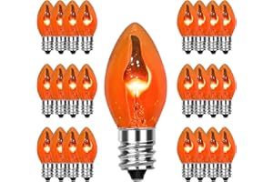 Konictom 25 Pack Orange Flame Light Bulbs,C7 Mini Orange Lights Halloween Flickering Light Bulbs,1 Watt 120V E12 Base for Outdoor Use,Pendants, Wall Sconces,Christmas Light String