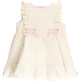 RuffleButts Baby/Toddler Girls Sleeveless Pinafore Bow Dress - Pinafore | Infant Apparel, Layered Outfit Option, Everyday Wear, Special Occasion Outfit