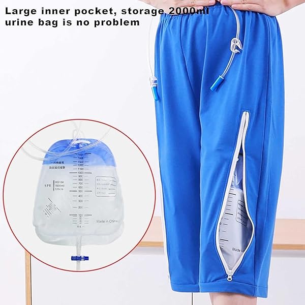 LUIVZD MENS URINE BAG PANTS CARE UNDERWEAR CATHETER SHORTS URINATE DRAINAGE BAG PANTS FOR ELDERLY (COLOR : GREY, SIZE : XXL-XXLARGE)