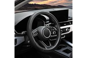 YHONGJT Soft Microfiber Leather Anti-Slip Car Steering Wheel Cover, Universal Fit 15 Inch for Women Girls, Fit Vehicles, Sedans, SUVS, Vans, Trucks - Black