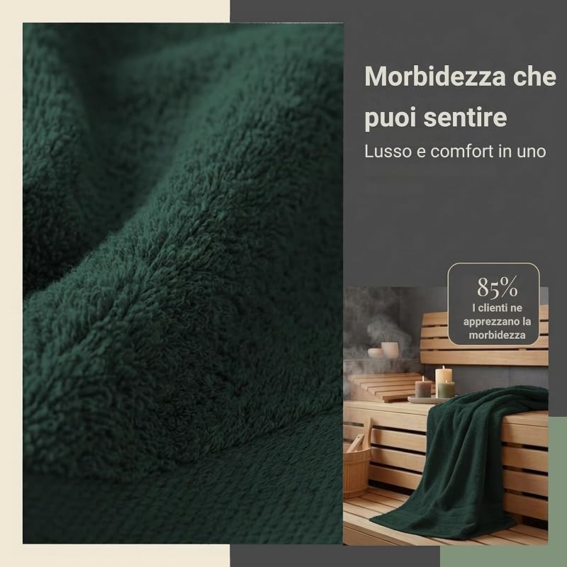 Telo da Bagno XXL 100x200 cm, Spugna 100% Cotone, Verde Scuro — foto 5 di 6
