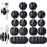 OHill 16PCS Black Cable Clips, Self Adhesive Cord Holder Cord Organizer | Residue-Free Strong Adhesive Easy Install, Keeps Charger Headphone Cord Clutter-Free for Home Office Desk Car Nightstand Wall