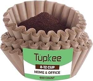 Tupkee Coffee Filters 8-12 Cups - Basket Style, 600 Count, Natural Brown Unbleached Coffee Filter, Made in the USA