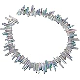 rockcloud Natural Rock Crystal Points Titanium Coated Clear Quartz Sticks Spikes Top Drilled 15 inch Strand,Green&AB Crystal