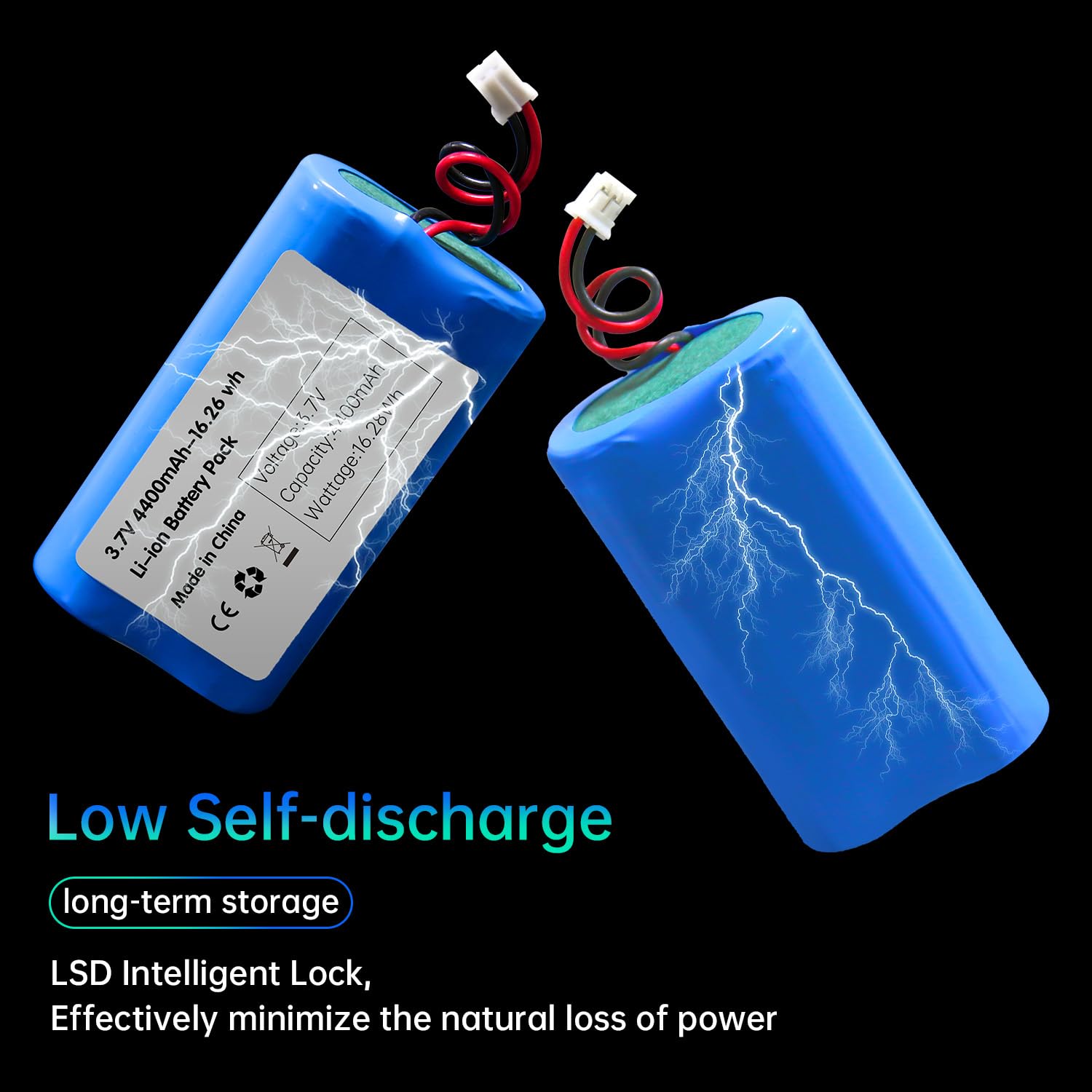 Qimoo 3.7V 4400mah-16.28Wh Rechargeable Battery Pack Lithium Ion Batteries with PH2.0mm Connector for DIY Electronics Products, Toys, Lighting, Bluetooth Equipment