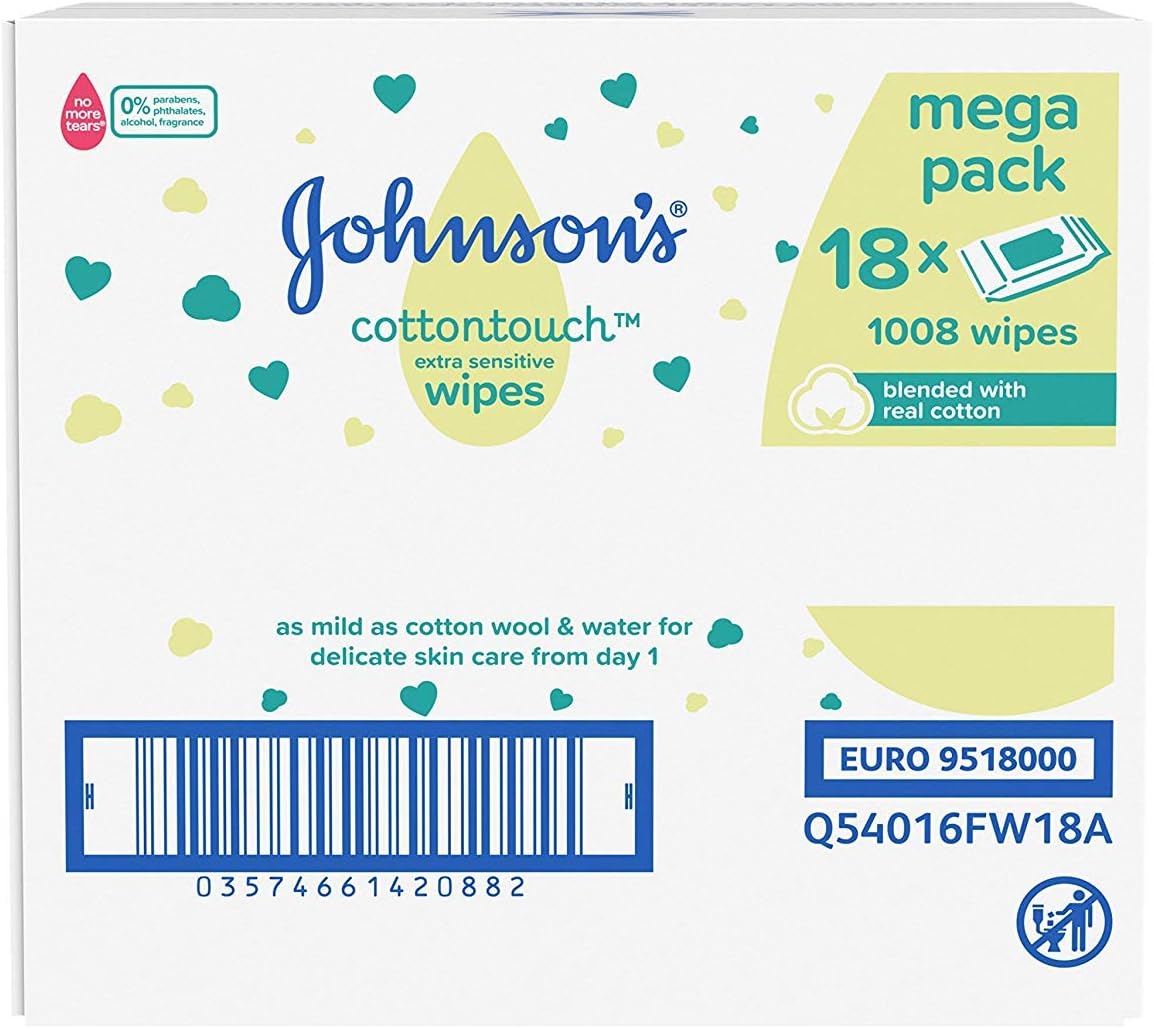 johnson's cotton touch wipes 12 pack