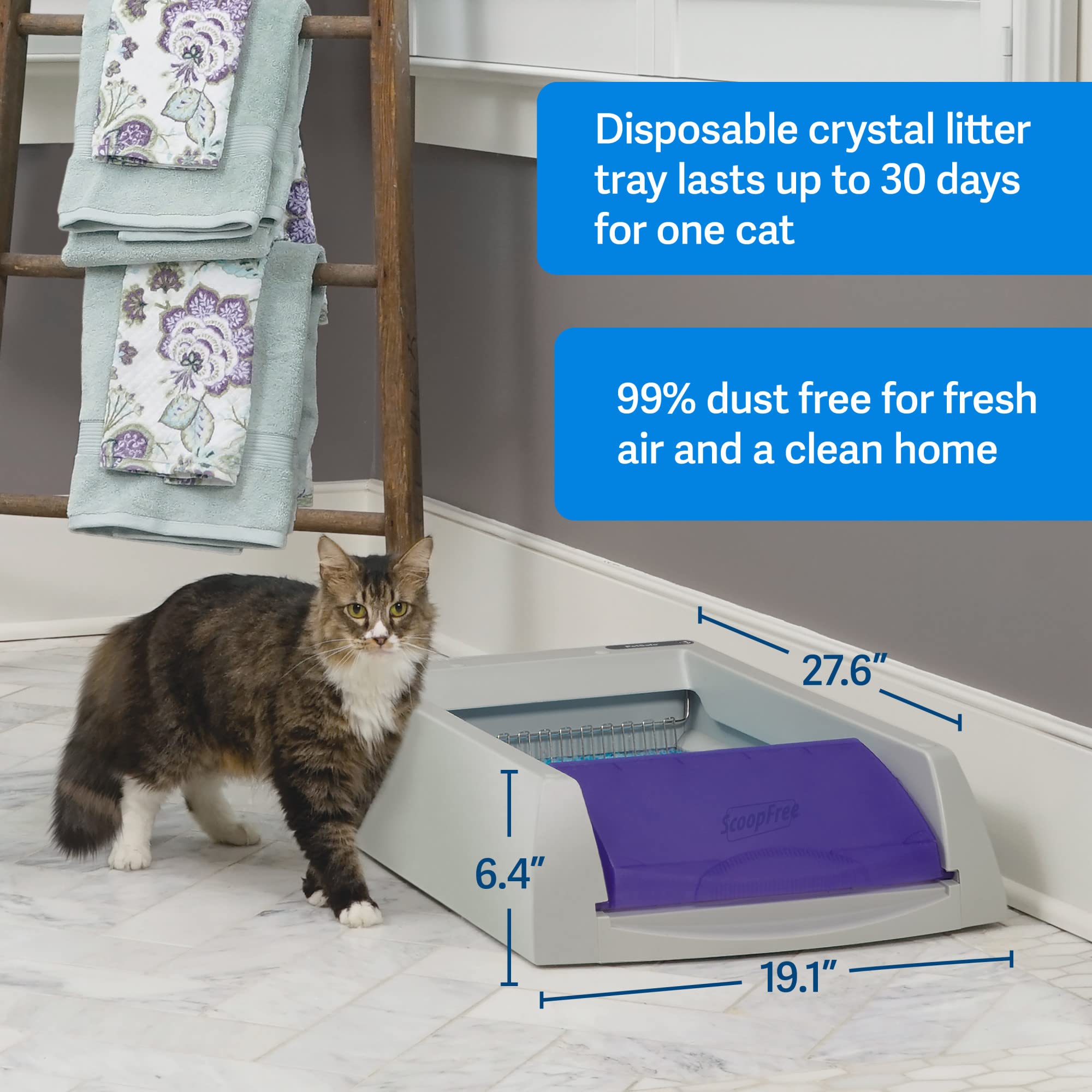 PetSafe ScoopFree Original Purple Uncovered Self Cleaning Cat Litter Box System - No More Scooping - Includes Automatic Cat Litter Box, Disposable Litter Tray, 4.5 lb Premium Blue Crystal Cat Litter