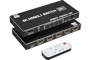 8K HDMI Switch 4K 120Hz - 5 in 1 Out HDMI Splitter Switcher 8K@60Hz 4K@120Hz with Remote 3D HDR10+ HDCP 2.3 CEC, Use for PS5/
