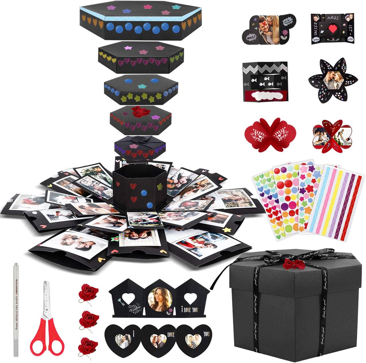 Emooqi DIY Explosion Box, Creative DIY Handmade Surprise Explosion Gift Box Love Memory, Scrapbooking Photo Album Gift Box for Birthday Valentine's Day Anniversary Wedding Christmas Festival