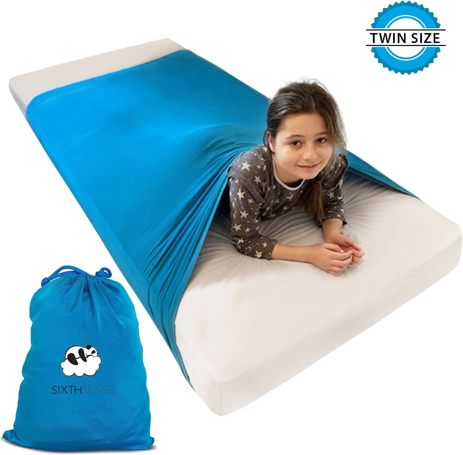 Sensory Compression Bed Sheet | Bonus eBOOK + Sleep Journal | Twin Size | Alternative to Heavy Weighted Blankets | Stretchy, Breathable, Firm Pressure for Calming & Relaxing Sleep | Aqua: Health & Personal Care