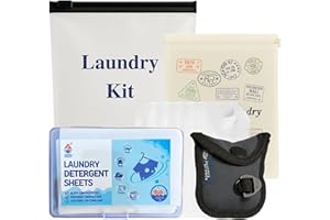Travel Laundry Kit – 5-Piece Bundle with Laundry Detergent Sheets (Fresh Linen Scent), Lightweight Clothesline, Sink Stopper,