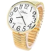 Ladies Large Number Face Stretch Band Watch Gold 1262G