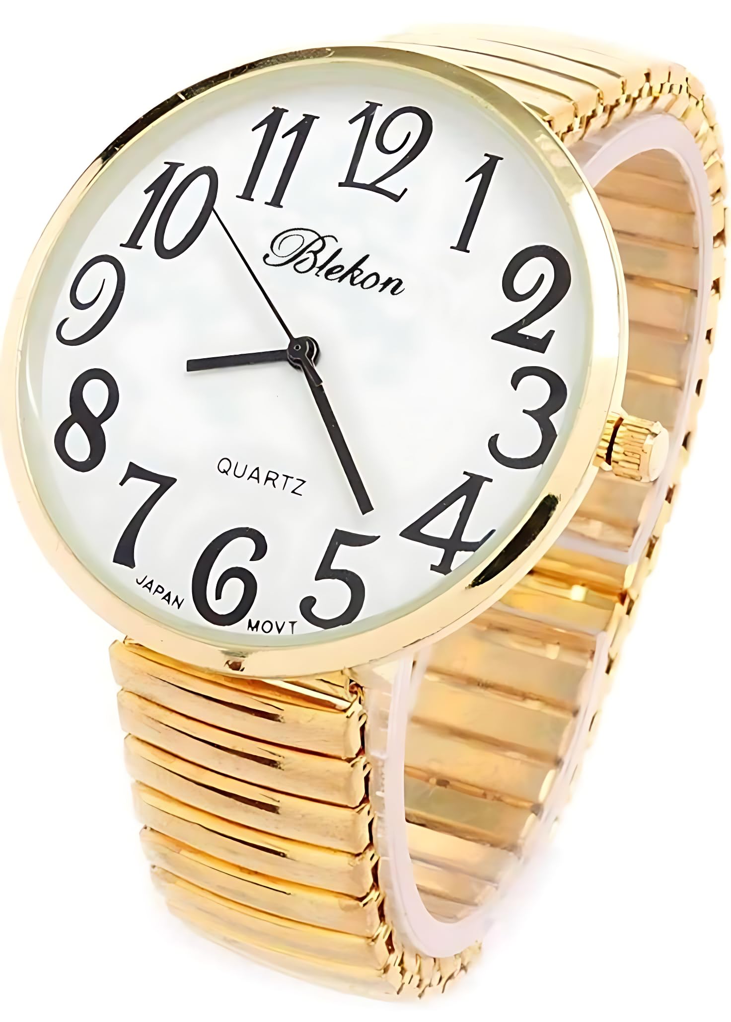 Gold Super Large Face Easy to Read Stretch Band Extension Watch