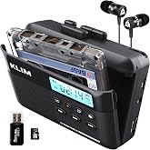 K7 Cassette Player, Converts Tapes to Digital, Built-in Mic, 8GB SD Card | Portable Design Offers an Onboard Speaker, Rechargeable Battery and Included Earphones for On-the-Go - Black