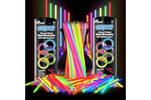 PARTY CLUB OF AMERICA PCA 100 PCS 8 Inch Glow Sticks Bulk, Ultra-Bright Party Supplies kit with Connectors, Multi Use Colourful Glowsticks Party Decorations, Waterproof Nontoxic, Neon Bracelets Necklaces