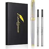 nekigoen Rollerball Pen for Men Women Luxury Metal Executive Pens Home Office Use with 2 Extra Refills Black Ink 0.7mm G2(sliver)