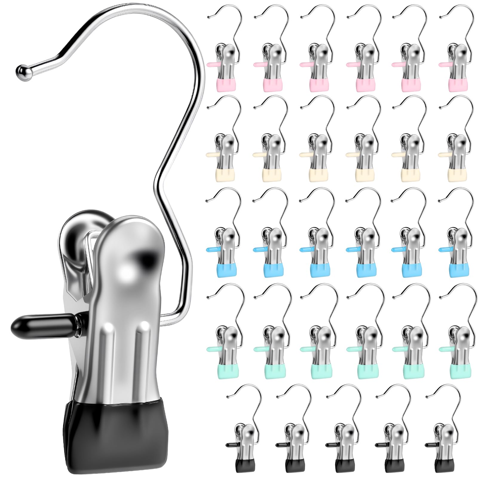 Senbowe 30 Pack Heavy Duty Clothes Pins, Boot Hangers for Closet, Laundry Hook Hanging Clips Clamps for Closet Organizer Pants Hats Socks Towels Clips, Clothespins Hanger for Travel Handbag Legging