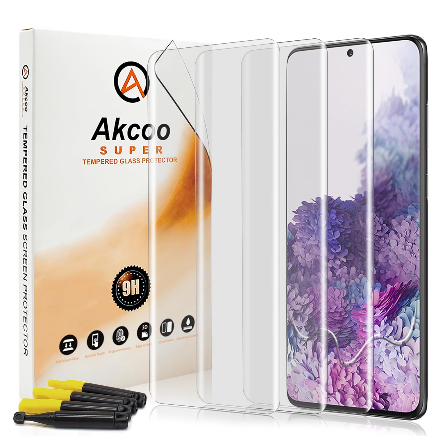 Akcoo Screen Protector for Galaxy S20 Plus,Tempered Glass, Edge to Edge Full Coverage,Sensitive and Smooth Touch,Anti-Fingerprint - 3 Pack