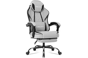 Misolant Gaming Chair, Fabric Gamer Chair with footrest for Adults, High Back Ergonomic Computer Game Chair with Adjustable Headrest and Massage Lumbar Support, 90-155° Recline Free, Gray
