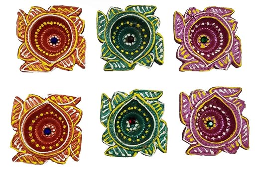 SHIKORA Set of 6 Handmade Traditional Clay Mitti Diya/Terracotta diyas Candles for Diwali Navratri Pooja and Diwali Decoration Lights Gift