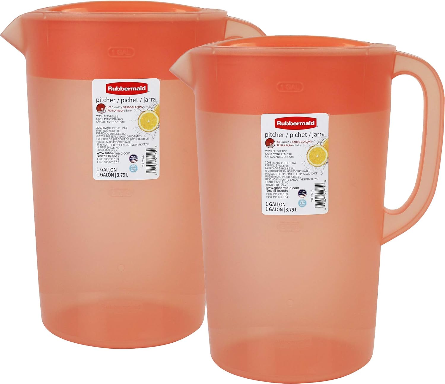Rubbermaid 1 Gallon Classic Pitcher, Set of 2 (Orange