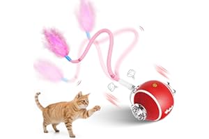 PANRIO Interactive Cat Toys for Indoor Cats,3 Modes Electric Moving Cat Ball with Feather Tail,800MAH Large Capacity & Low Noise,Automatic Kitten Toys for Bored Indoor Adult Cats