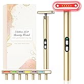 Fxtiaa Red-Light-Therapy-Wand-for-Face, 7 Colors LED Light Therapy Wand Eye Facial Red & Blue Rejuvenation Tool, Face Massager, Golden