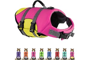 Mklhgty Dog Life Jacket, Reflective & Adjustable Dog Life Vest with Rescue Handle for Swimming and Boating, Ripstop Pet Safety Life Preserver for Small, Medium and Large Dogs