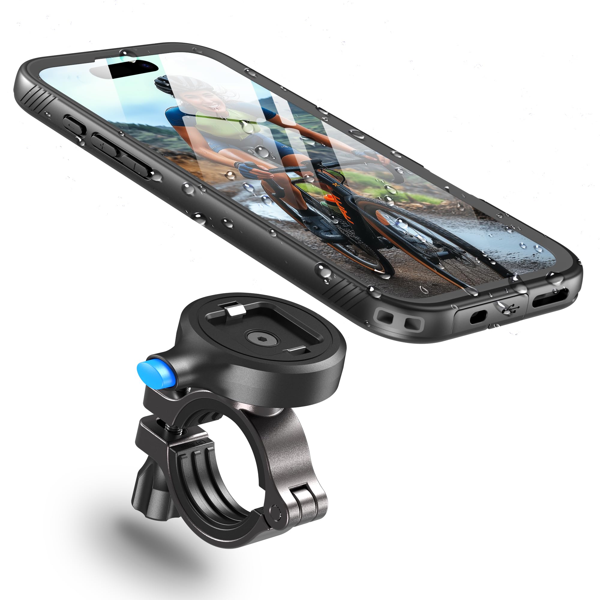 Cozycase Bike Phone Mount for iPhone 14 Waterproof 【One Button Unlock+Auto Lock in One Second】 Metal/Aluminium【360° Rotatable Detachable】 Handlebar Motorbike Road/Mountain Bike Phone Holder