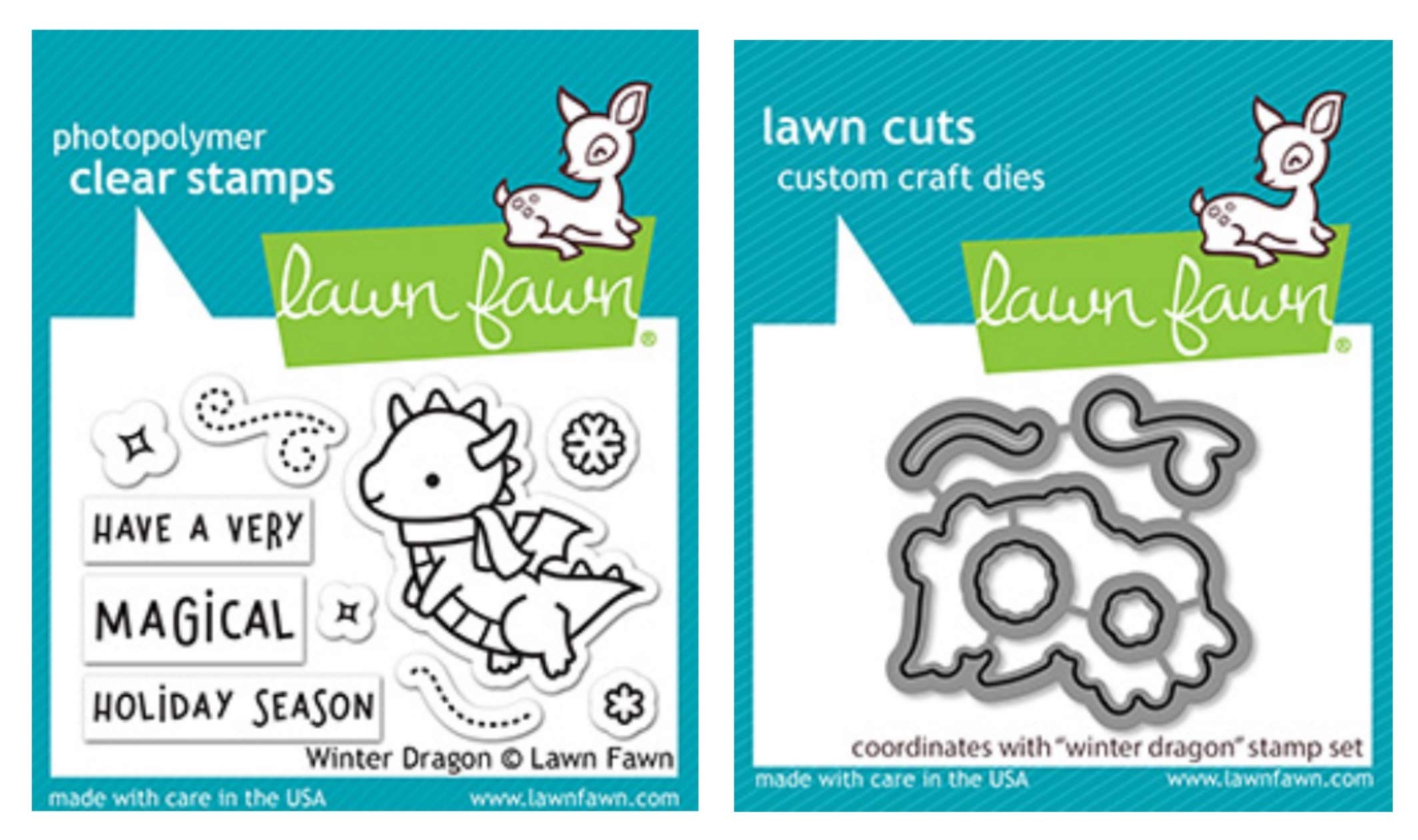 Lawn Fawn Winter Dragon 2x3 Clear Stamp Set and Coordinating Die Set (LF2525, LF2526) Bundle of 2 Items