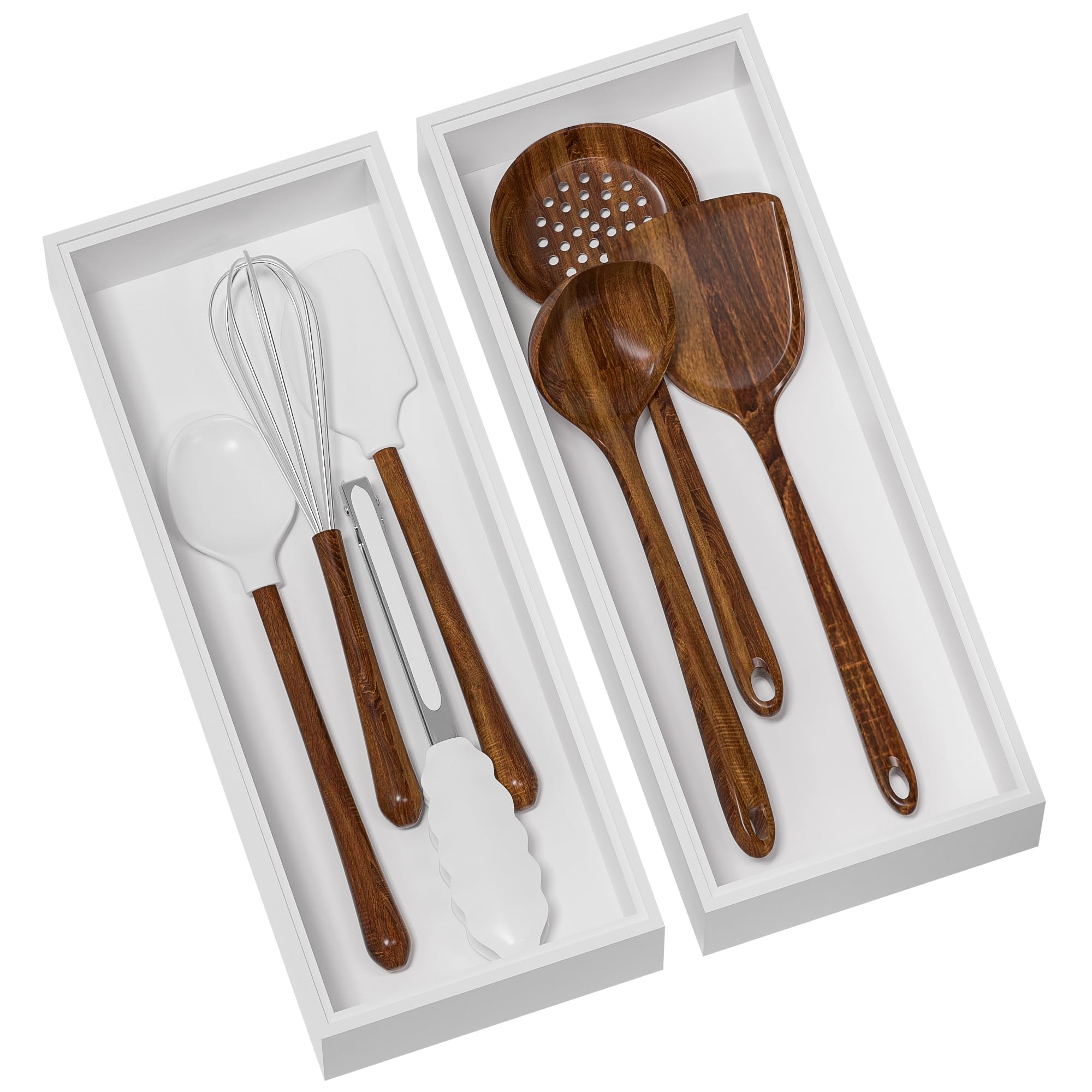 Photo 1 of Greatseas Kitchen Drawer Organizer Bins, Stackable Bamboo Drawer Organizer for Silverware, Utensils, Cutlery, Flatware, Deep Drawer Organizers for Junk Drawer, Dresser, Bathroom, 15" x 6" x 2.5"