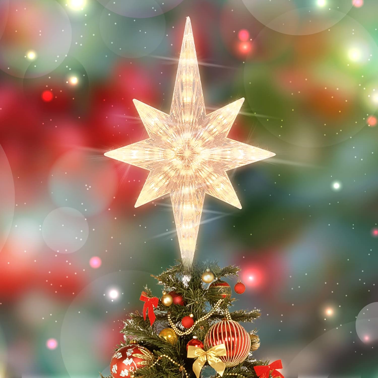 Tree Toppers - JUSTPRO Lighted Christmas Tree Topper, Bethlehem Star Treetop with 41LED Warm White Fairy Lights, Holiday Christmas Tree Decoration.