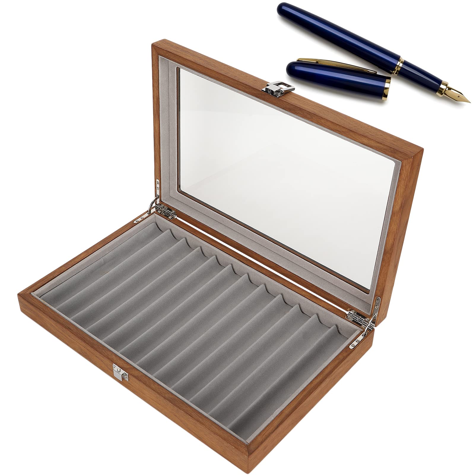 Zunate Walnut Wood Organizer Wooden Storage Case for Shop Home Collection Display Fountain Pen Casing with Presentation Pen Tray